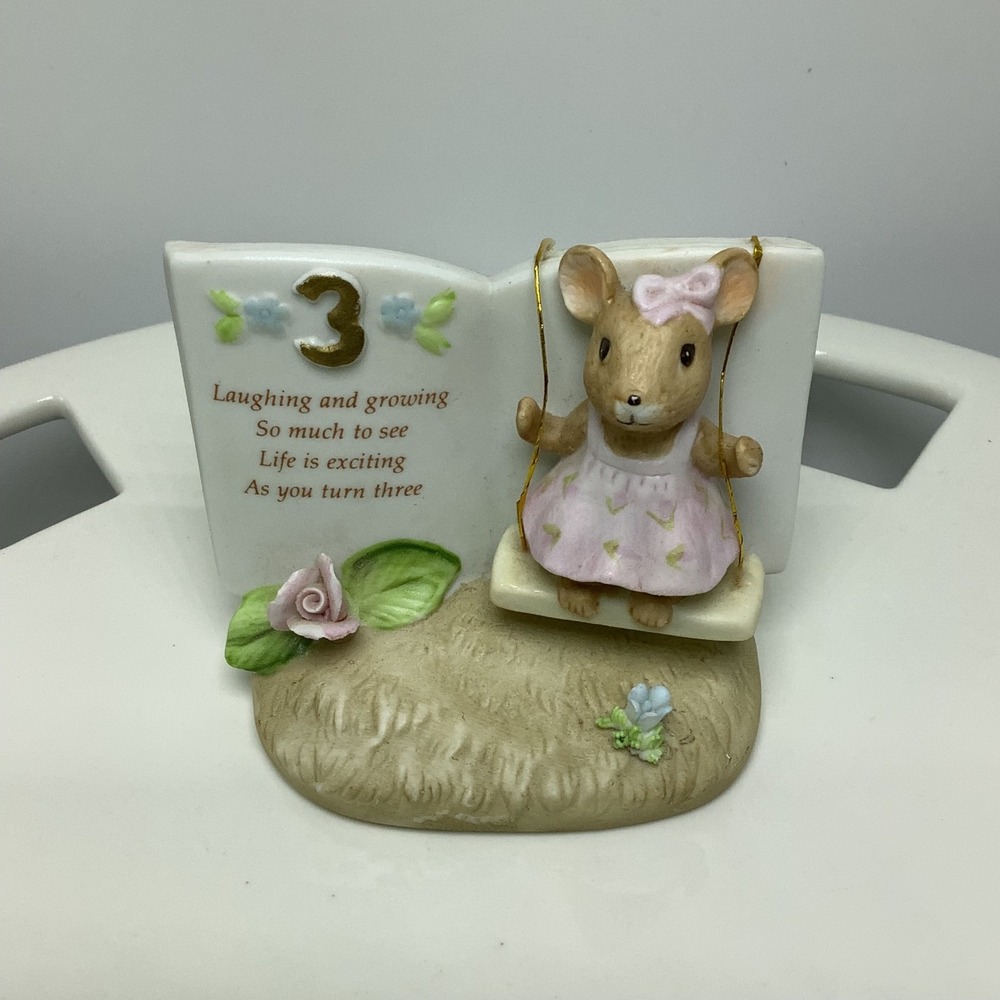 Precious Moments 3rd Birthday Mouse on a Swing Porcelain Vintage 1983‎ Enesco